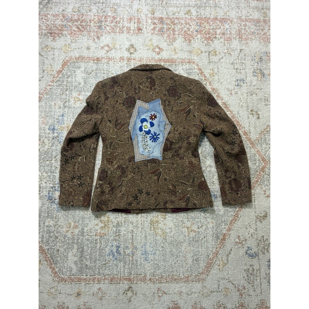Upcycled Reworked Tweed Blazer Jacket Custom Patchwork Denim Boho Grunge Art - Picture 10 of 10